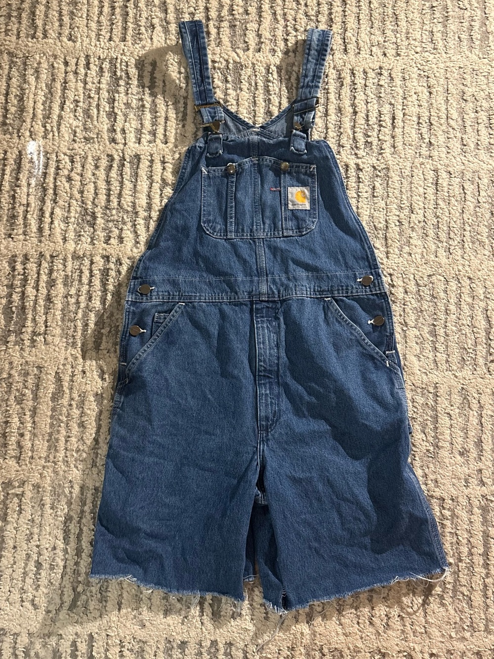Carhartt blue denim cool overalls dungarees shorts size XL